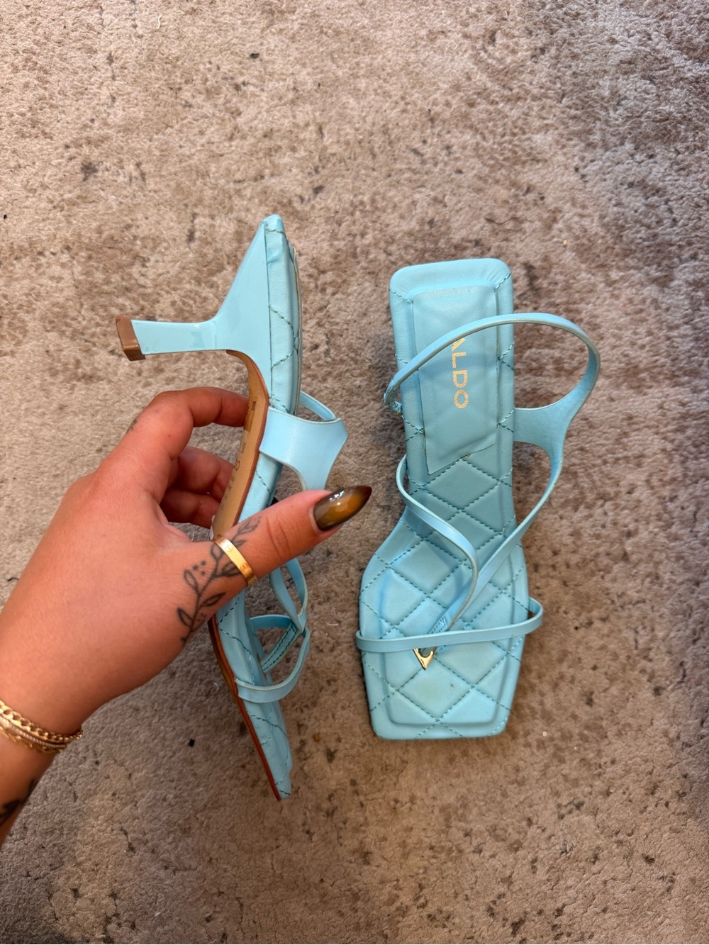 Aldo Light Blue Strappy Quilted Square-Toe Heels